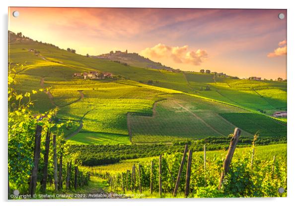 Langhe vineyards view, Barolo and La Morra, Piedmont, Italy Acrylic by Stefano Orazzini