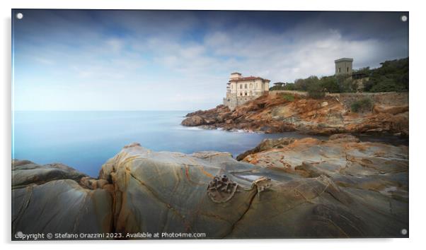 Boccale castle on the rocks. Livorno, Tuscany, Italy. Acrylic by Stefano Orazzini