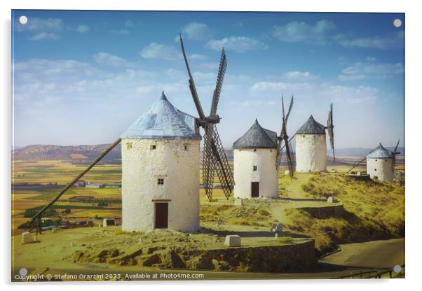 Don Quixote windmills in Consuegra. Castile La Mancha, Spain Acrylic by Stefano Orazzini