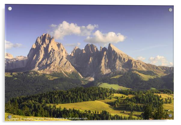 Sassolungo mountain view from Seiser Alm. Dolomites Acrylic by Stefano Orazzini