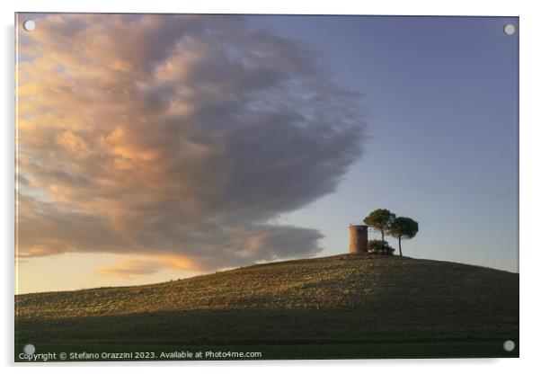 The old windmill and a cloud. Maremma, Tuscany Acrylic by Stefano Orazzini