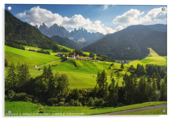 Dolomites, Santa Magdalena and Odle mountains. Italy Acrylic by Stefano Orazzini
