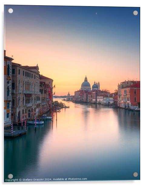 Venice grand canal, Santa Maria della Salute church at sunrise. Acrylic by Stefano Orazzini