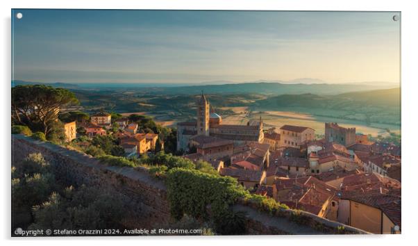 Massa Marittima view from the Cassero Senese fortress, Tuscany,  Acrylic by Stefano Orazzini