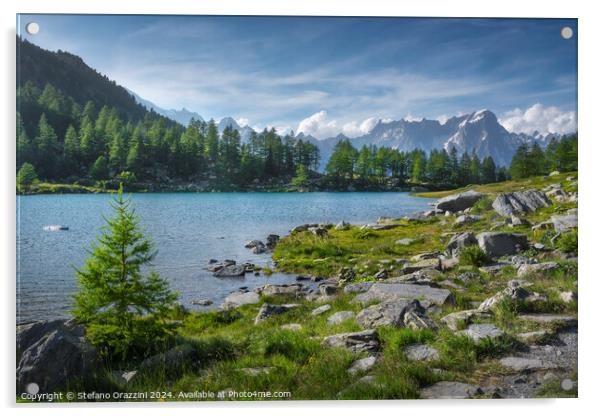 Lake Arpy and the Mont Blanc massif. Aosta Valley Acrylic by Stefano Orazzini