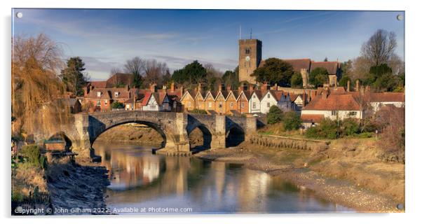 Aylesford Village on the river Medway in Kent at low tide  Acrylic by John Gilham