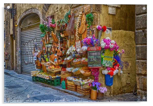 Shopfront in Florence Italy  Acrylic by John Gilham