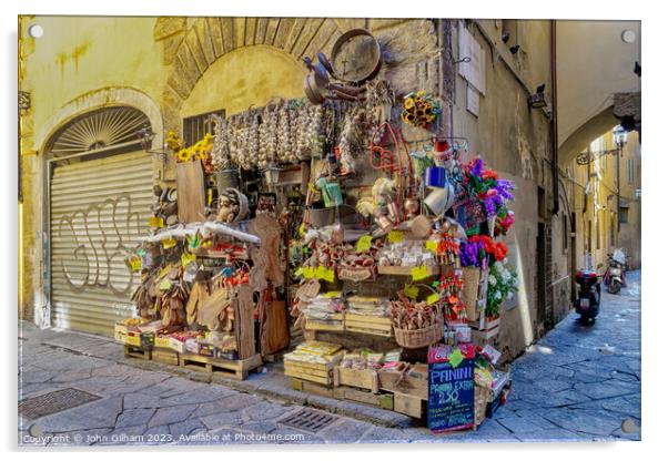Pavement Shop in Florence Tuscany Italy Acrylic by John Gilham
