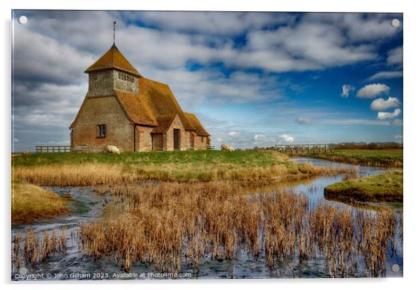 A Church on the Marsh Acrylic by John Gilham