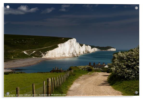 Sun on The Seven Sisters White Cliffs at Cuckmere Haven in East Sussex Acrylic by John Gilham
