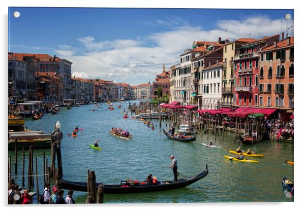 Gondolas and boats in Venice Italy Acrylic by John Gilham