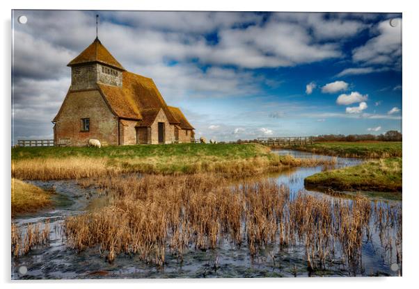 St Thomas Becket Church in Fairfield Romney Marsh  Acrylic by John Gilham