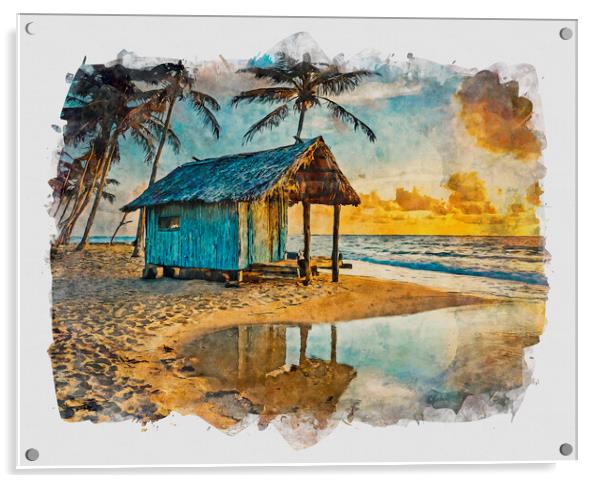 Beach Hut At Sunset Acrylic by Artificial Adventures
