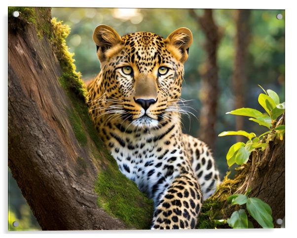 Leopard Awaiting Prey In A Tree Acrylic by Artificial Adventures