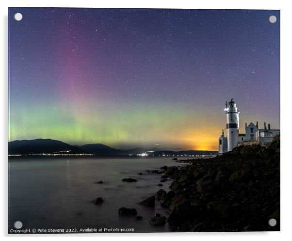 "Radiant Aurora Illuminates Cloch Lighthouse" Acrylic by Pete Stevens
