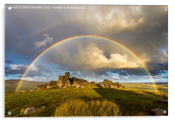 Double Rainbow Over Great Staple Tor Acrylic by Simon Nicholson