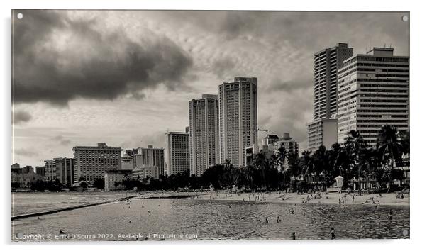 Waikiki Beach Urban Skyline in Hawaii Acrylic by Errol D'Souza