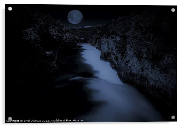 Full moon rising over Huka Falls in Taupo, New Zealand Acrylic by Errol D'Souza