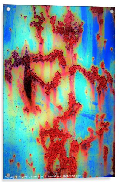 Blue and Rusty Grunge Acrylic by Errol D'Souza