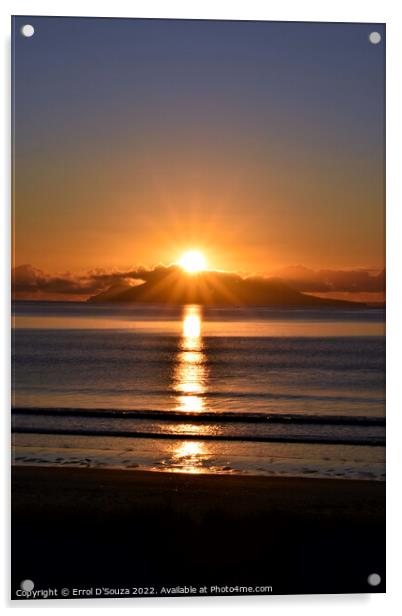Sunrise glow over Little Barrier Island Acrylic by Errol D'Souza