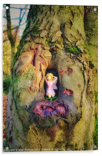 Fairy on the tree Acrylic by Arion Espinola