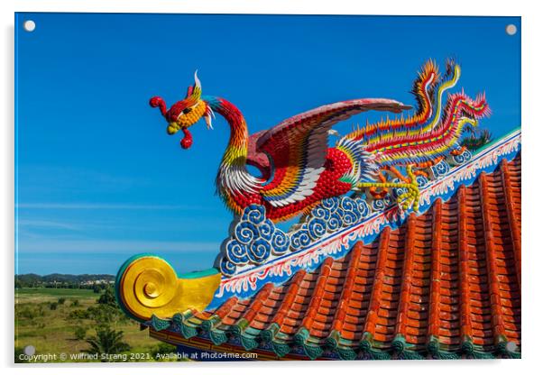 Dragon Sculpture on a roof at a Chinese Temple in Thailand Asia Acrylic by Wilfried Strang