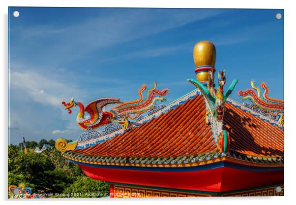 Chinese dragon statue on a roof of a temple Acrylic by Wilfried Strang