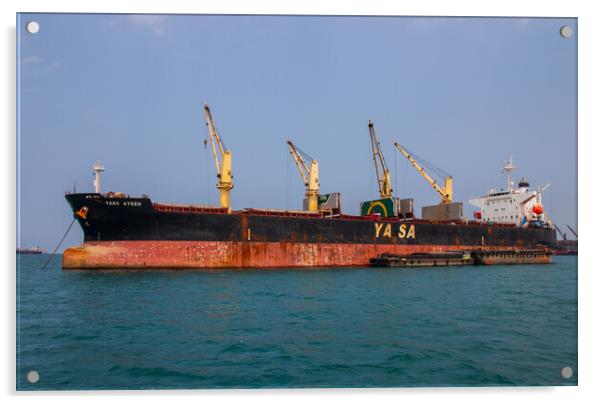 Containership in the gulf of Thailand near Siracha district Chonburi Asia Acrylic by Wilfried Strang