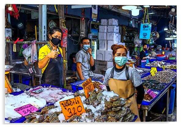 Fresh seafood for Sale at a fish market in Thailand Acrylic by Wilfried Strang