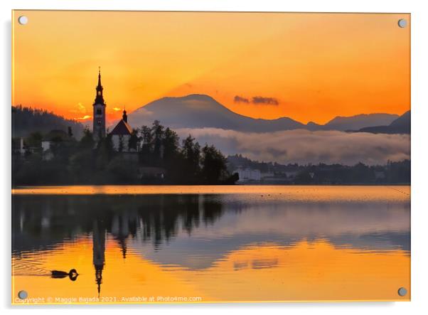 Sunset at Lake Bled, Slovenia Acrylic by Maggie Bajada