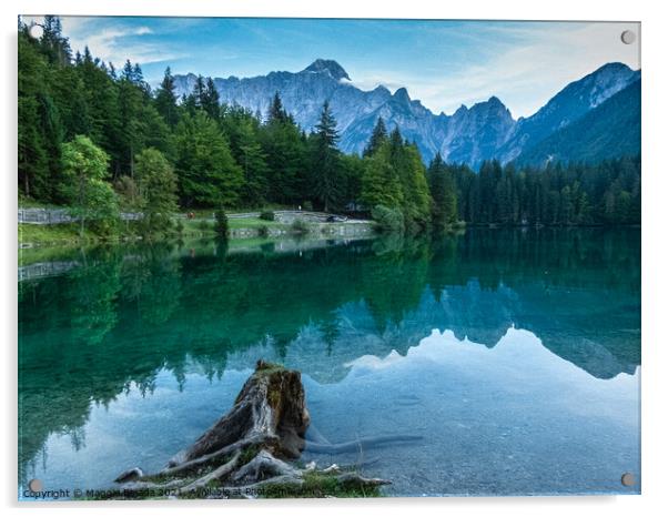Panoramic View of Lake Fusine with Julian Alps in  Acrylic by Maggie Bajada