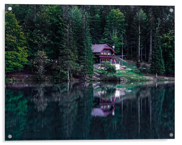  Scenery Lake house in Fusine, Italy. Acrylic by Maggie Bajada