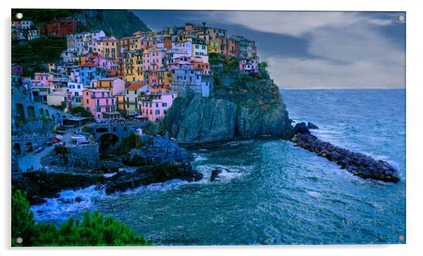 Picturesque view of Manarola in Cinque Terre, Ital Acrylic by Maggie Bajada