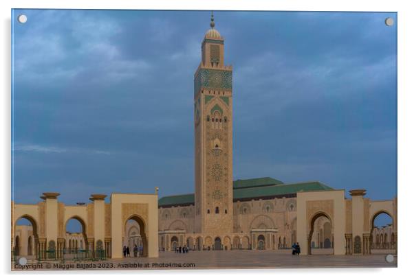 Building of Hassan II Mosque, Casablanca. Acrylic by Maggie Bajada