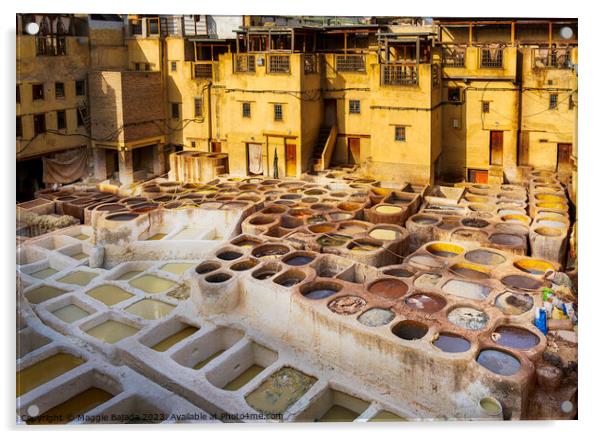 Colorful Chouara Tannery, Medina, Morocco. Acrylic by Maggie Bajada