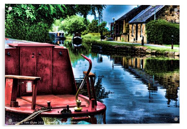 Red canal Barge Acrylic by Tim Shaw