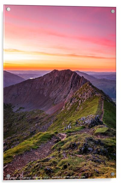 Sunrise over Crib Goch Acrylic by Gerwyn Roberts