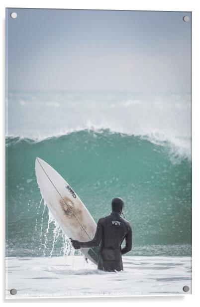 Surfer at Porth Ceiriad, Wales Acrylic by Gerwyn Roberts