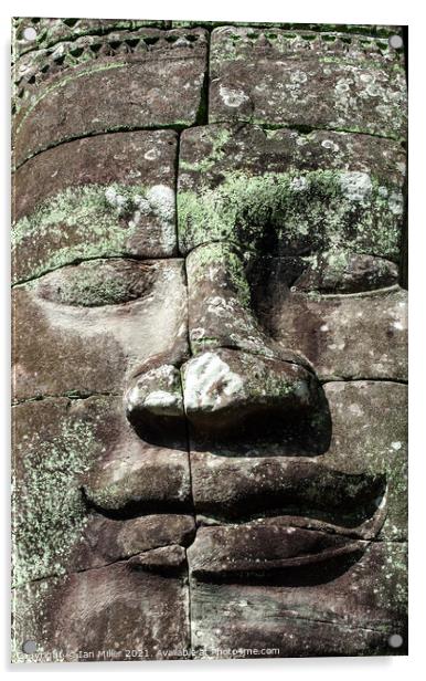 Stone face at Angkor Thom, Cambodia Acrylic by Ian Miller