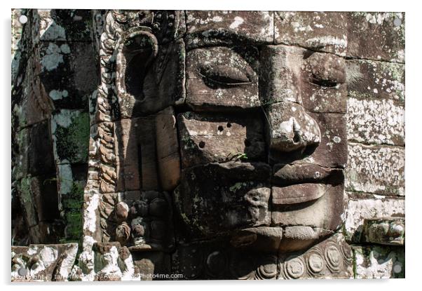 Face in the Stones, Ankor Thom, Cambodia Acrylic by Ian Miller