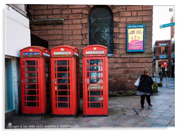 Old Red GPO telephone boxes. Acrylic by Ian Miller