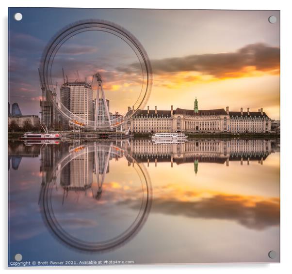 London Eye Sunset Reflections Acrylic by Brett Gasser