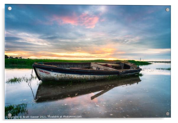 Brancaster Staithe Boat Sunset Acrylic by Brett Gasser