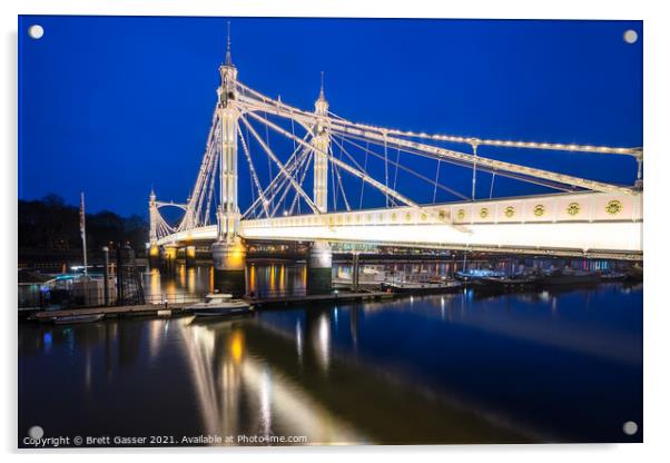 Albert Bridge Night Acrylic by Brett Gasser