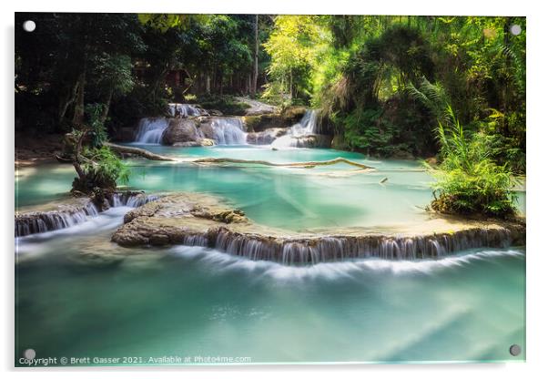 Kuang Si Falls Laos  Acrylic by Brett Gasser
