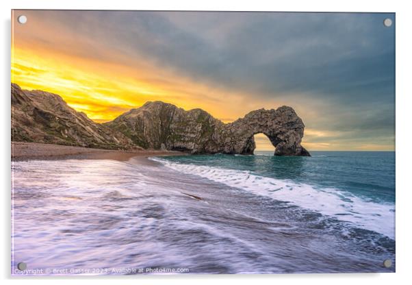 Durdle Door Sunrise with Rogue Wave! Acrylic by Brett Gasser
