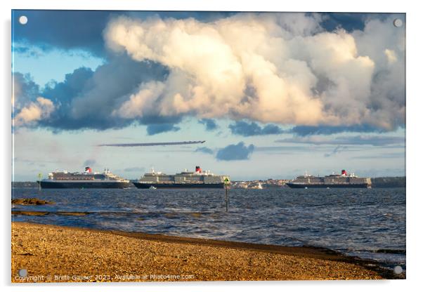 The Three Cunard Queens in the Solent Acrylic by Brett Gasser