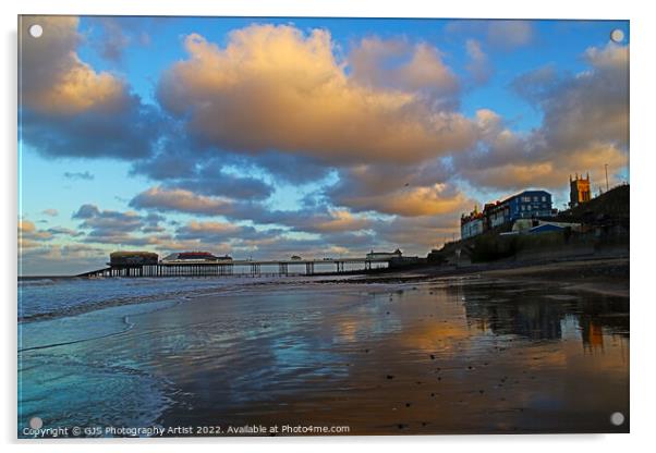 Cromer Pier Beech and Clifftop Buildings Acrylic by GJS Photography Artist