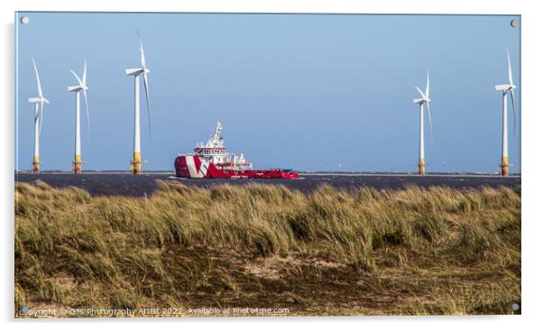 Rescue Ship Passing Wind Turbines Acrylic by GJS Photography Artist