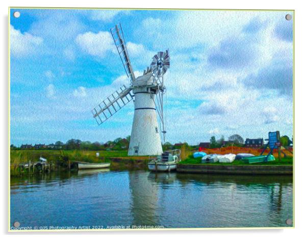 Thurne Windmill Oil Yellow Border Acrylic by GJS Photography Artist